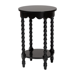 Baxton Studio Sally Round Nightstand with Bamboo Inspired Legs - Scalloped Bedroom Side Table with Open Shelf, Black